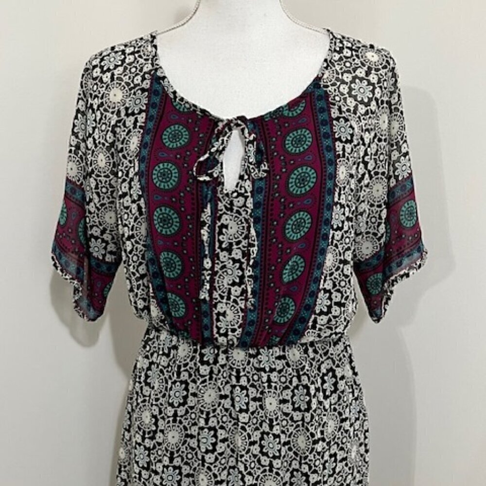 Tua Fashion Maxi Dress Floral Tie Neckline Front Slits - Picture 2 of 5
